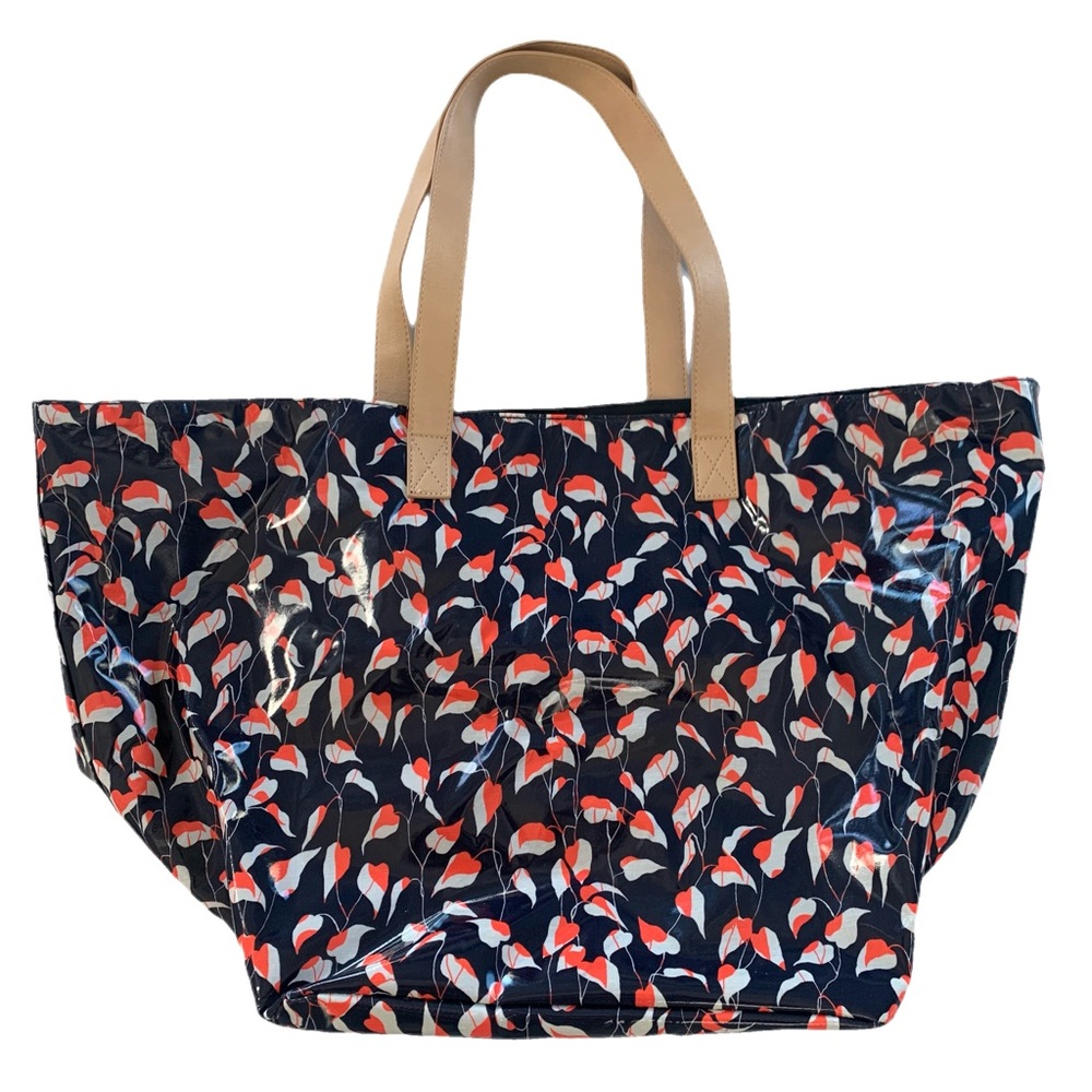 Large leaf floral Navy, Red Bag.